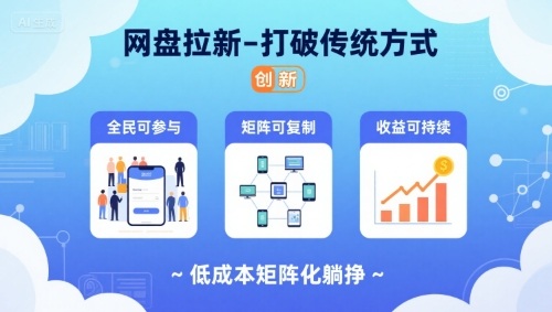 网盘拉新-打破传统方式，低成本矩阵化躺挣，全民可参与、矩阵可复制、收益可持续 - 冒泡网赚