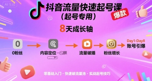 抖音流量快速起号课（起号专用），8天带你做爆自己的账号 - 冒泡网赚