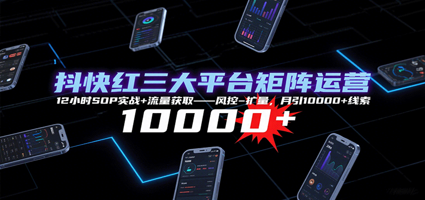 抖快红三大平台矩阵运营，12小时SOP实战+流量获取-风控-扩量，月引10000+线索 - 福缘创业网