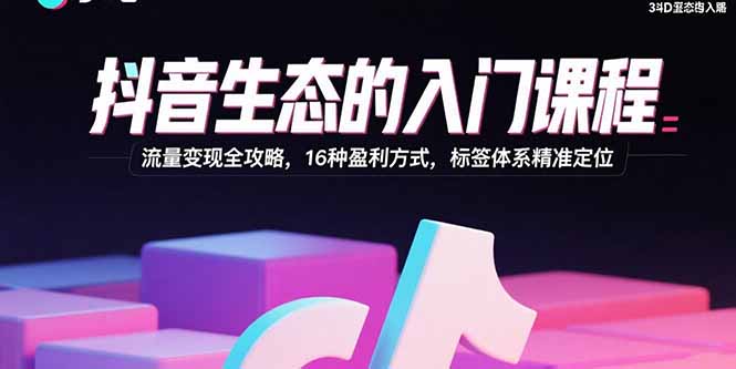 抖音生态的入门课程:流量变现全攻略,16种盈利方式,标签体系精准定位-紫橙网创项目网