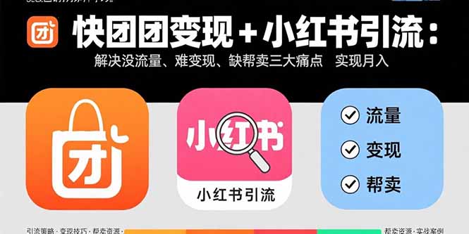快团团变现+小红书引流:解决没流量、难变现、缺帮卖三大痛点 实现月入3w+-紫橙网创项目网