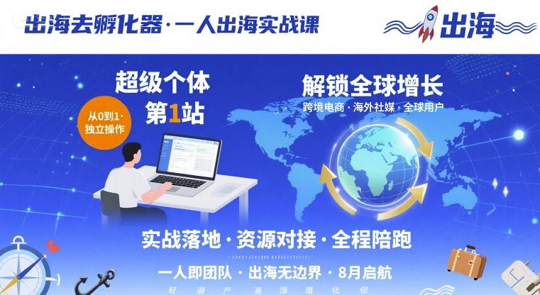出海去孵化器，一人出海实战课，​超级个体第1站，解锁全球增长 - 冒泡网赚