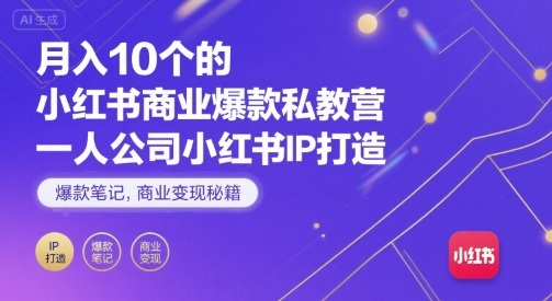 月入10个的小红书商业爆款私教营，一人公司小红书IP打造，爆款笔记，商业变现秘籍 - 冒泡网赚