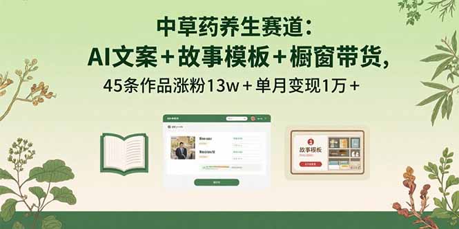 中草药养生赛道：AI文案+故事模板+橱带货，45条作品涨粉13w+单月变现1万+ - 中创网