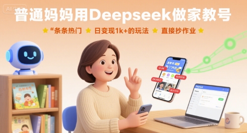 普通妈妈用Deepseek做家教号，条条热门，日变现1k+的玩法，直接抄作业 - 冒泡网赚