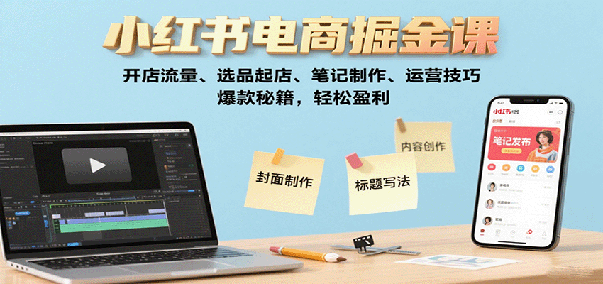 小红书电商掘金课：开店流量、选品起店、笔记制作、运营技巧，爆款秘籍，轻松盈利 - 福缘创业网
