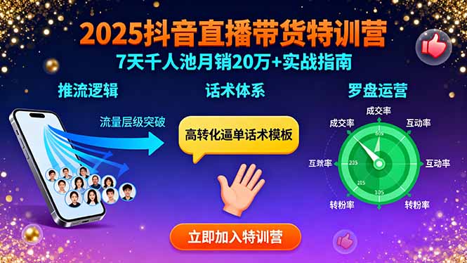 2025抖音直播带货特训：推流逻辑、话术体系、罗盘运营,7天千人池月销20万+ - 中创网