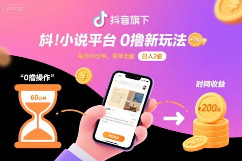 抖音旗下小说平台0撸新玩法，每天挂G60分钟，简单无脑，日入2张 - 冒泡网赚