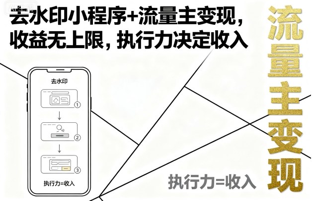 去水印小程序+流量主变现，收益无上限，执行力决定收入 - 冒泡网赚