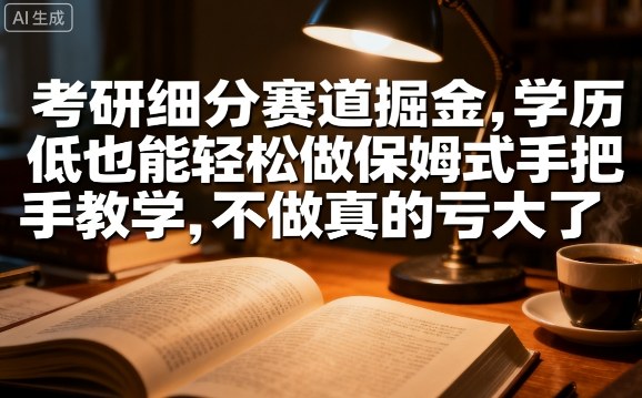 考研细分赛道掘金，日入1k+，学历低也能轻松做保姆式手把手教学，不做真的亏大了 - 冒泡网赚