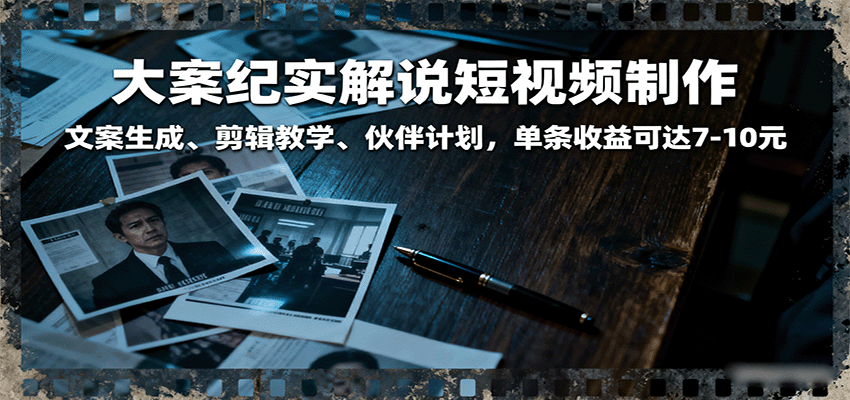 大案纪实解说短视频制作，文案生成、剪辑教学、伙伴计划，单条收益可达7-10元 - 福缘创业网