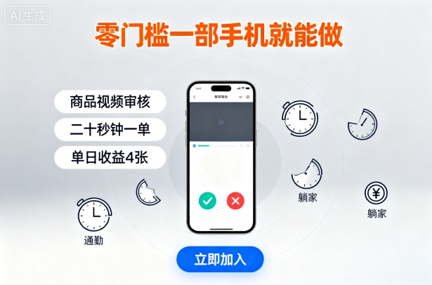 零门槛一部手机就能做,商品视频审核,通勤躺家碎片时间都能做,二十秒钟一单,单日收益4张-紫橙网创项目网