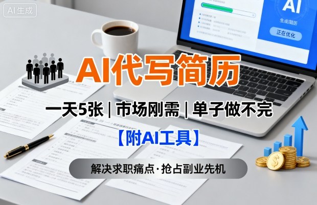 AI代写简历,一天5张,今年找工作难,市场刚需,单子做不完【附AI工具】-紫橙网创项目网