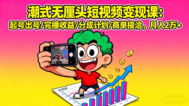 潮式无厘头短视频变现课：起号出号/完播收益/分成计划/商单接洽，月入2万+ - 中创网
