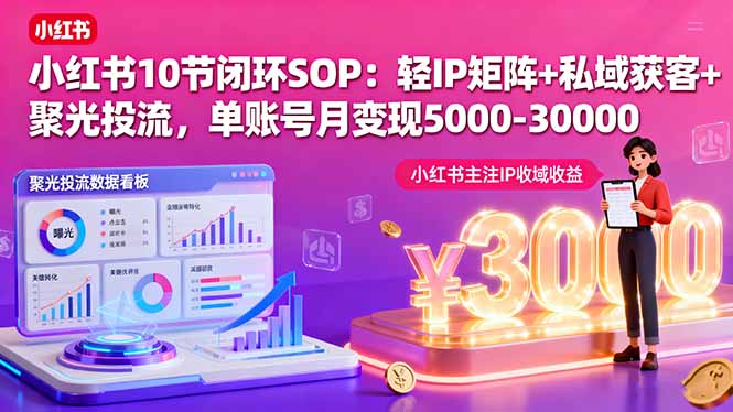 小红书10节闭环SOP:轻IP矩阵+私域获客+聚光投流,单账号月变现5000-30000-紫橙网创项目网