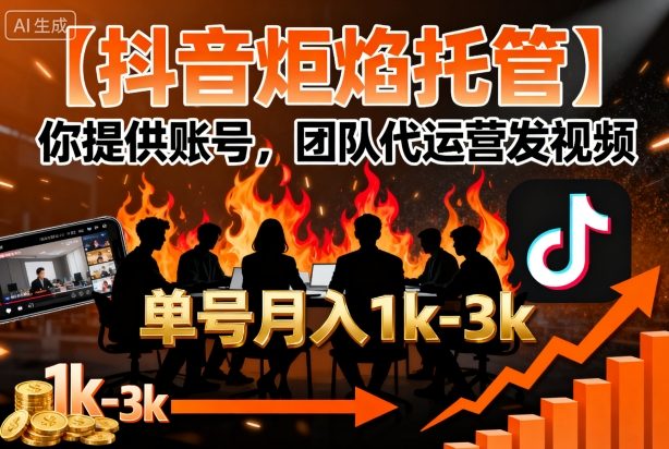 【抖音炬焰托管】你提供账号，团队代运营发视频，单号月入1k+ - 冒泡网赚