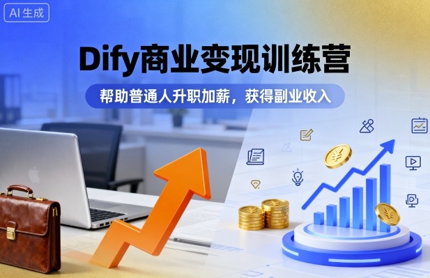 Dify商业变现训练营，帮助普通人升职加薪，获得副业收入 - 冒泡网赚