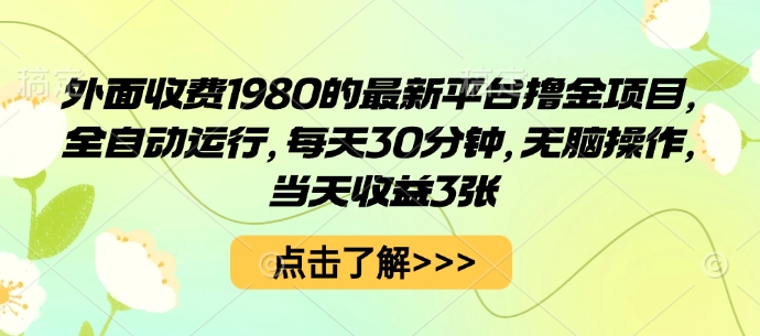 外面收费1980的最新平台撸金项目，全自动运行，每天30分钟，无脑操作，当天收益3张 - 冒泡网赚