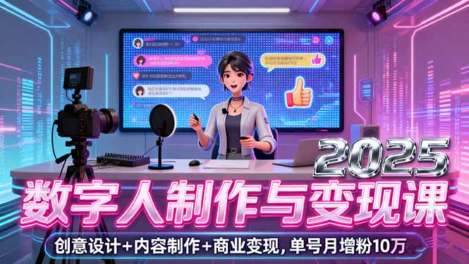 2025数字人制作与变现课,创意设计+内容制作+商业变现,单号月增粉10万+-紫橙网创项目网