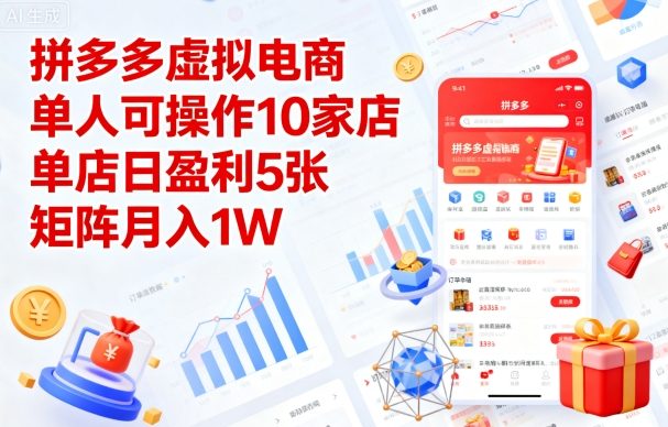 拼多多虚拟电商，单人可操作10家店，单店日盈利5张，矩阵月入1W+ - 冒泡网赚