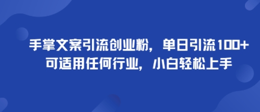 手掌文案引流创业粉，单日引流100+，可适用任何行业，小白轻松上手 - 冒泡网赚