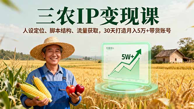 三农IP变现课，人设定位、脚本结构、流量获取，30天打造月入5万+带货账号 - 中创网
