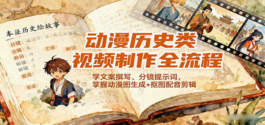 动漫历史类视频制作全流程，学文案撰写、分镜提示词，掌握动漫图生成+抠图配音剪辑 - 福缘创业网