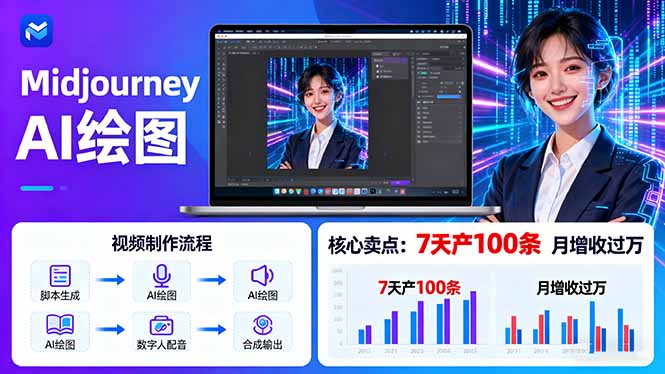 AI绘图照片开口说话视频制作：Midjourney+数字人，7天产100条月增收过万 - 中创网
