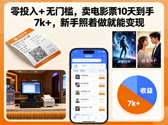 零投入+无门槛，卖电影票10天到手7k+，新手照着做就能变现 - 冒泡网赚