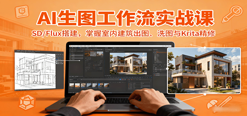 AI生图工作流实战课：SD/Flux搭建，掌握室内建筑出图、洗图与Krita精修 - 福缘创业网