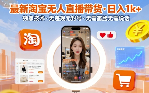 最新淘宝无人直播带货，日入1k+，独家技术，无违规无封号，无需露脸无需说话 - 冒泡网赚