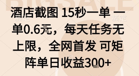 酒店截图15秒一单，一单0.6米，每天任务无上限，全网首发可矩阵单日收益3张 - 冒泡网赚