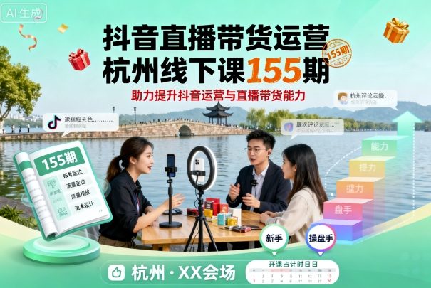 抖音直播带货运营杭州线下课155期，助力提升抖音运营与直播带货能力 - 冒泡网赚