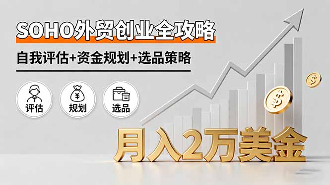 SOHO外贸创业全攻略,自我评估+资金规划+选品策略,月入2万美金-紫橙网创项目网