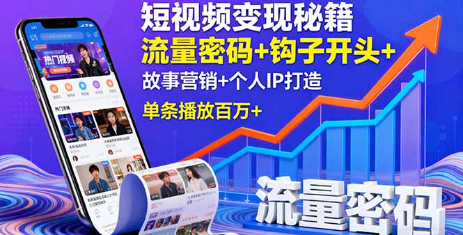短视频变现秘籍,流量密码+钩子开头+故事营销+个人IP打造,单条播放百万+-紫橙网创项目网