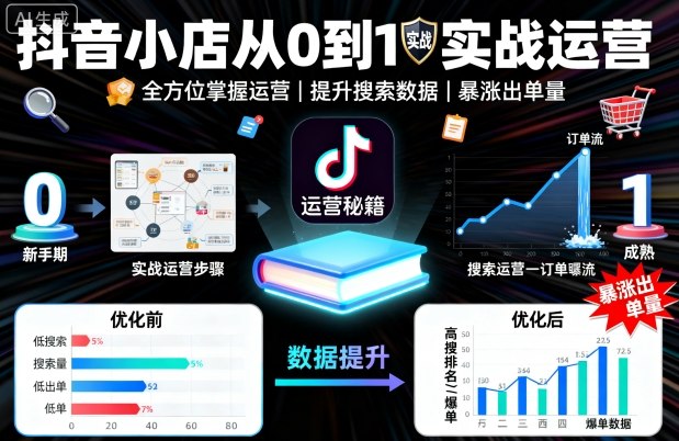 抖音小店从0到1实战运营，帮你全方位掌握小店运营，提升搜索数据与出单量 - 冒泡网赚