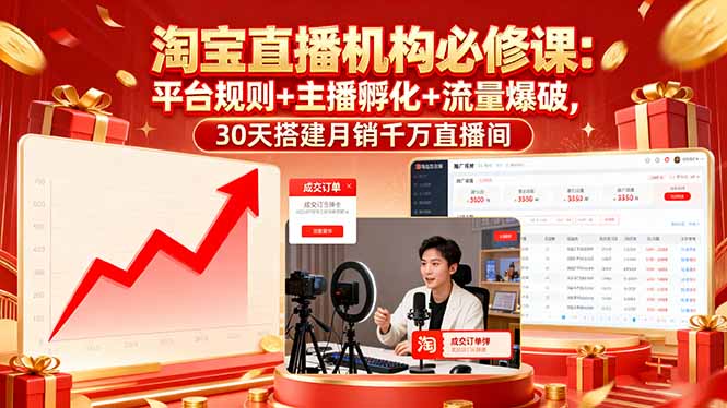 淘宝直播机构必修课：平台规则/主播孵化/流量爆破,30天搭建月销千万直播间 - 中创网