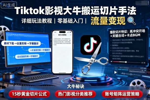 Tiktok影视大牛搬运切片手法，详细玩法教程 - 冒泡网赚