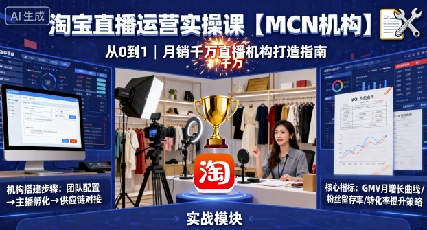 淘宝直播运营实操课【MCN机构】，从0到1做一家月销千W的直播机构 - 冒泡网赚