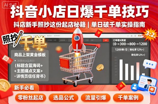 抖音小店日爆千单技巧，抖店新手照抄这份起店秘籍，单日破千单 - 冒泡网赚