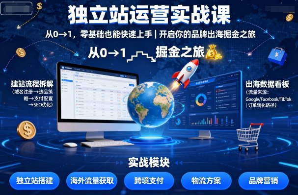 独立站运营实战课，​从0到1，零基础也能快速上手，开启你的品牌出海掘金之旅 - 冒泡网赚