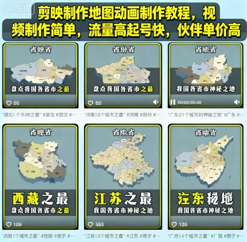 剪映制作地图动画制作教程,视频制作简单,流量高起号快,伙伴单价高-紫橙网创项目网