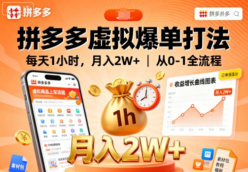 拼多多虚拟爆单打法，每天1小时，月入2W+，从0-1全流程 - 冒泡网赚