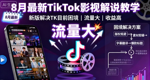 8月最新TikTok影视解说教学，新版解决TK目前困境，流量大，收益高 - 冒泡网赚