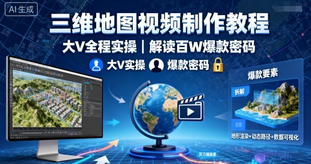 三维地图视频制作教程，大V全程实操，解读百W爆款密码 - 冒泡网赚