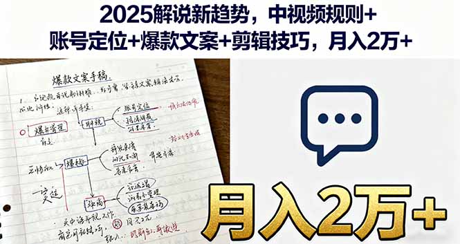 2025解说新趋势，中视频规则+账号定位+爆款文案+剪辑技巧，月入2万+ - 中创网