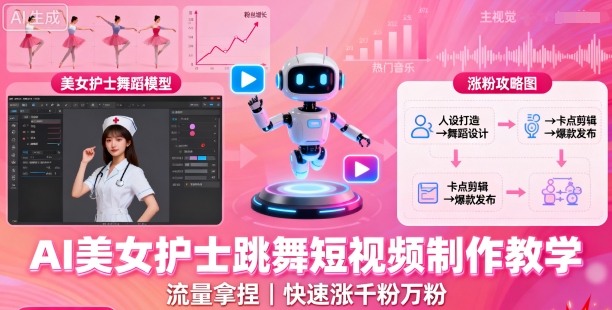 AI美女护士跳舞短视频制作教学，流量拿捏，快速涨千粉万粉【提示词+视频教程】 - 冒泡网赚