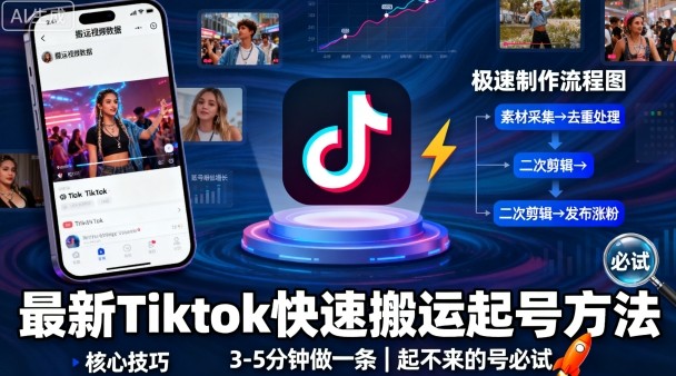 最新Tiktok快速搬运快速起号方法，3-5分钟做一条，起不来的号可以试试 - 冒泡网赚
