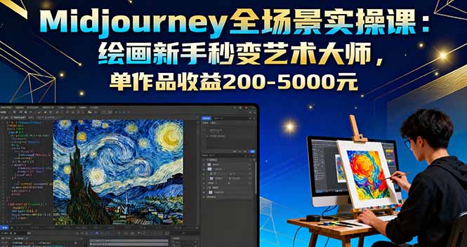 Midjourney全场景实操课：绘画新手秒变艺术大师，单作品收益200-5000元 - 中创网