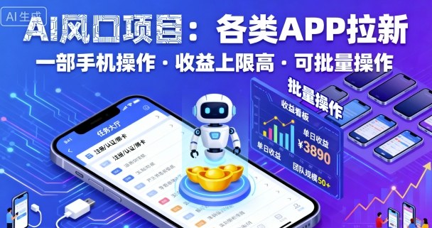AI风口项目，各类APP拉新，一部手机就可以操作，收益上限高，可批量操作 - 冒泡网赚